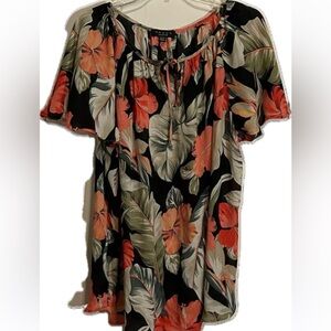 Grace The Perfect Fit Floral Bell Sleeve Tropical Top Blouse Women's Size XL